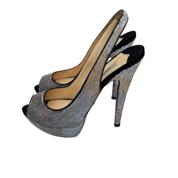 Prada Raso Paillettes Platform Slingback Heels Iridescent Sequin Size 39 US 9 - Picture 7 of 13
